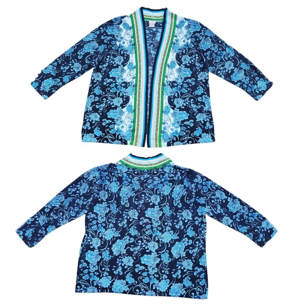 Chico's Women's Sweater Layer Open-Front Cardigan Green-Blue Size 2 (US Large) - Picture 12 of 15